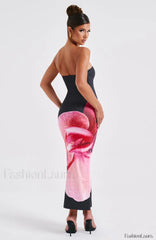 Allegra Midi Dress Trendy Black Floral Print Dress