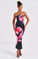 Allegra Midi Dress Trendy Black Floral Print Dress