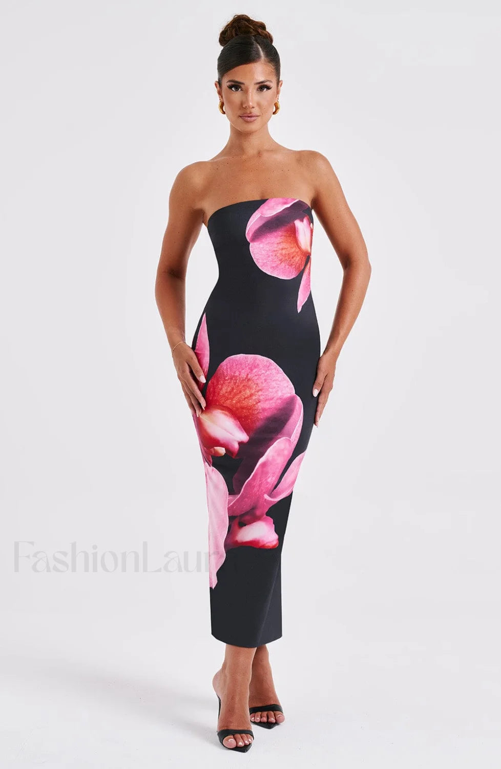 Allegra Midi Dress Trendy Black Floral Print Dress