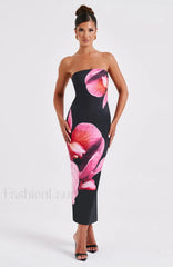 Allegra Midi Dress Trendy Black Floral Print Dress