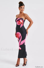 Allegra Midi Dress Trendy Black Floral Print Dress