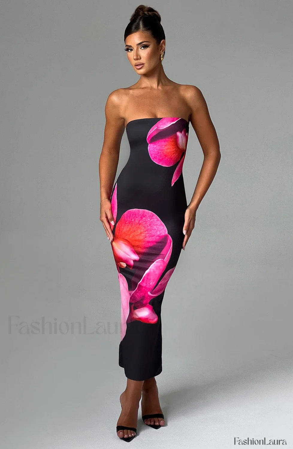 Allegra Midi Dress Trendy Black Floral Print XS Dress