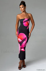 Allegra Midi Dress Trendy Black Floral Print XS Dress