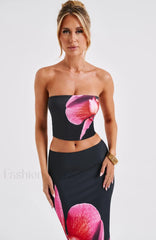 Allegra Top Trendy Black Floral Print Tops