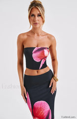 Allegra Top Trendy Black Floral Print Tops