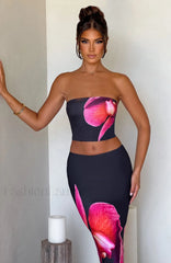 Allegra Top Trendy Black Floral Print XS Tops