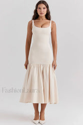 Amore Dropped Stylish Waist Midi Dress XS / White