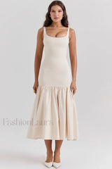 Amore Dropped Stylish Waist Midi Dress XS / White