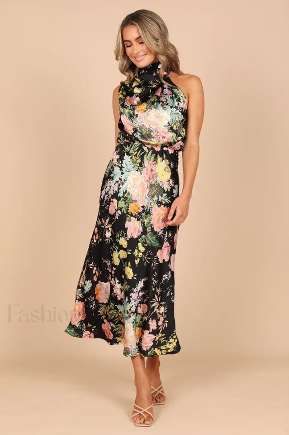 Anabelle Halter Stylish Neck Midi Dress