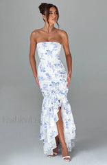 Angelina Maxi Dress Trendy Blue Floral Print Dress