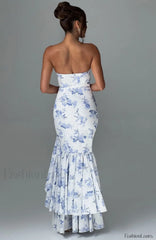 Angelina Maxi Dress Trendy Blue Floral Print Dress