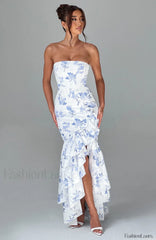 Angelina Maxi Dress Trendy Blue Floral Print Dress