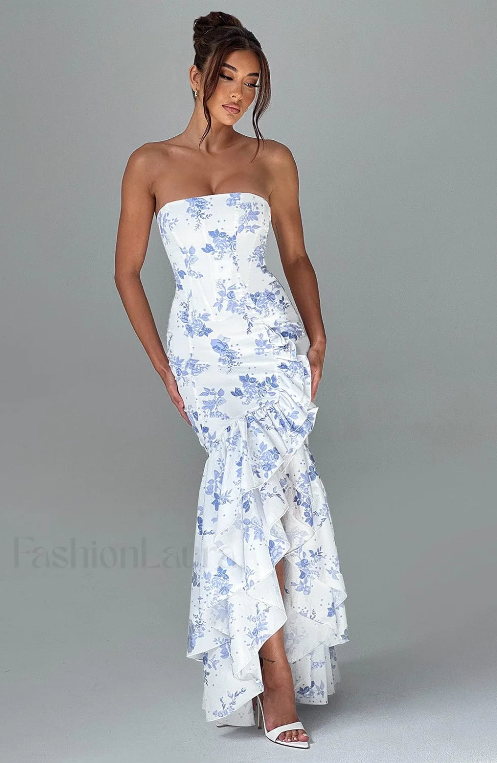 Angelina Maxi Dress Trendy Blue Floral Print Dress