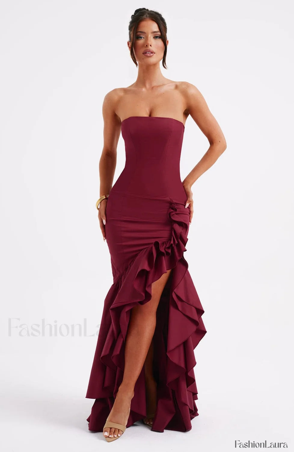 Angelina Maxi Graceful Dress Burgundy Dress