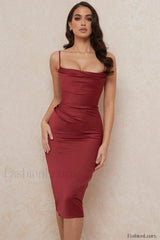 Anja Wine Satin Charming Corset Midi Dress XS / Wine