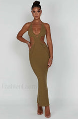Arabella Maxi Graceful Dress Khaki Dress