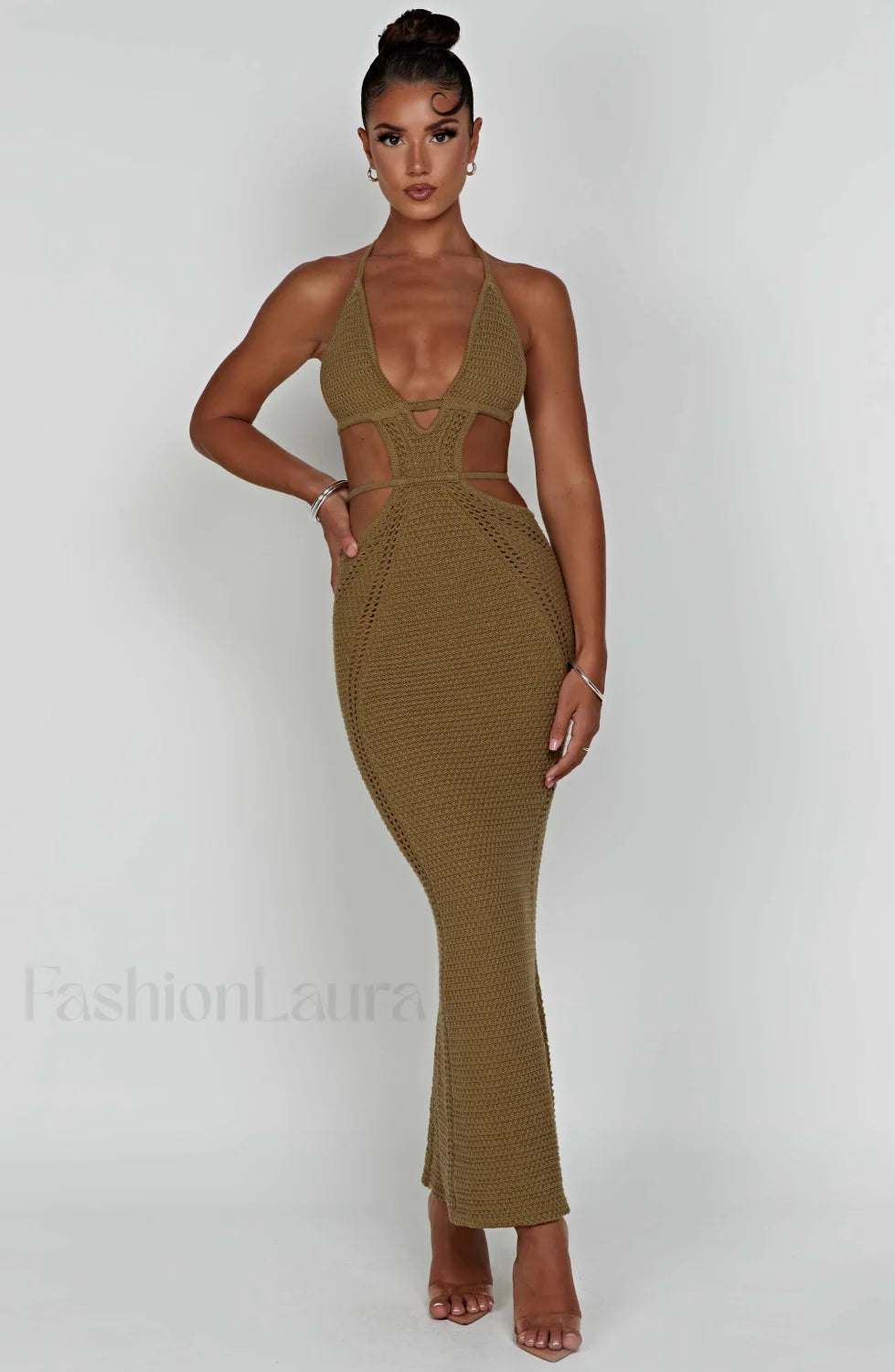 Arabella Maxi Graceful Dress Khaki Dress