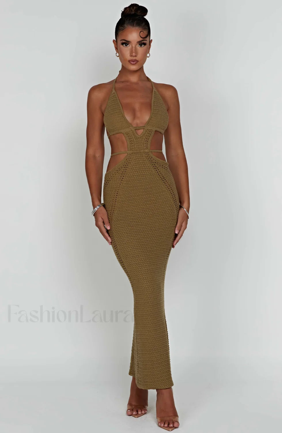 Arabella Maxi Graceful Dress Khaki Dress