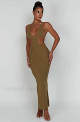 Arabella Maxi Graceful Dress Khaki Dress