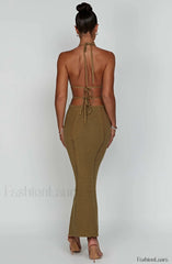 Arabella Maxi Graceful Dress Khaki Dress