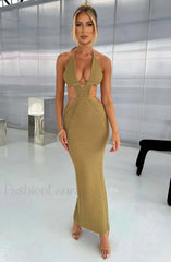 Arabella Maxi Graceful Dress Khaki Dress