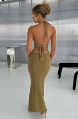 Arabella Maxi Graceful Dress Khaki Dress