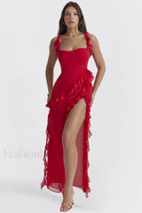 Ariel Cherry Stylish Pleated Maxi Dress XS / Cherry