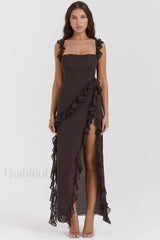 Ariel Cherry Stylish Pleated Maxi Dress XS / Chocolate