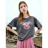 Art Print Loose Antibacterial T Shirt Gray / S