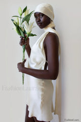 Astrella Neck Wrap Charming Midi A Line Dress L / Ivory