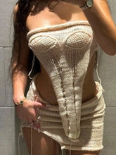 Asymmetric Distressed Knitted Two Piece Set Apricot / S Two Piece Outfits