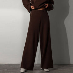 High Neck Bell Sleeve Sweater Wide Leg Pants Matching Set Chestnut L / Chestnut Matching Sets