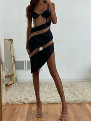 Asymmetric Patchwork Mesh Maxi Dress Maxi Dresses