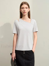 Asymmetric V Neck Stretch T Shirt