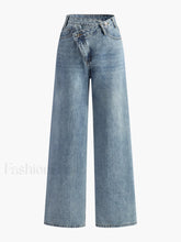 Asymmetric Waist Wide Leg Jeans LightBlue / XS Pants