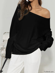 Asymmetrical Off Shoulder Solid Sweatshirt Black / XS Sweatshirts
