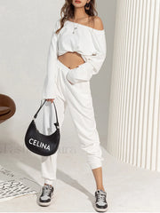 Asymmetrical Off Shoulder Solid Sweatshirt Sweatshirts