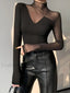 Asymmetrical Sheer Mesh Panel T Shirt Black / XS T Shirts