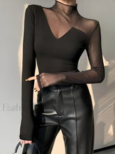 Asymmetrical Sheer Mesh Panel T Shirt Black / XS T Shirts