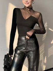 Asymmetrical Sheer Mesh Panel T Shirt T Shirts