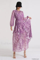 Aurier Round Neck Charming Balloon Sleeve Maxi Dress