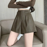 Autumn Winter High Waist Wide leg Casual Boots Shorts Coffee / S