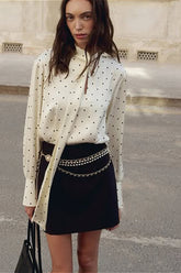 Polka Dot Tie Waist Slim Blouse