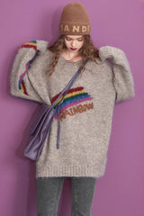 Letter Embroidery Relaxed Crewneck Sweater