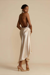 Elegant Satin Slit Backless Party Dress