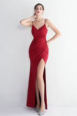 Long Satin Slit Halter Sheath Formal Dress