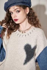 Denim Panel Mid Length Relaxed Sweater