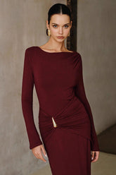 Wine Red Bodycon Metallic Trim Dress