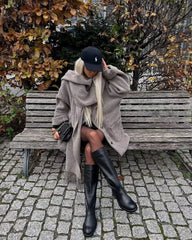 Button Down Pocket Coat Modern with Matching Tassel Scarf Sweaters L