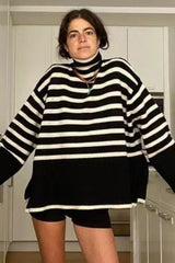 Heavyweight High Neck Striped Sweater